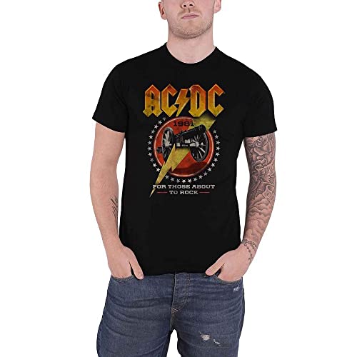 AC/DC T Shirt for Those About to Rock 81 Band Logo Official Mens Black L