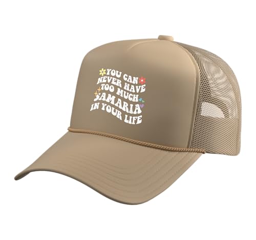 Retro Groovy You Can Never Have Too Much Samaria in Your Trucker Hat with Adjustable Mesh Back, Khaki