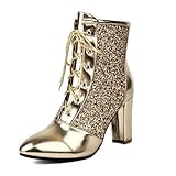 Kraftpaid Botines TacóN Grueso Purpurina Mujer,Botines Brillantes con tacón,Botas de Lentejuelas con Punta en Punta para Mujer,con Lentejuelas De Strass,para Combinar con Vestidos Leggings Jeans