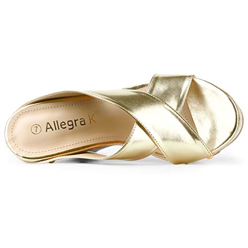 Allegra K Allegra K Women's Open Toe Linen Platform Slide Wedge Gold Sandals - 6 M US