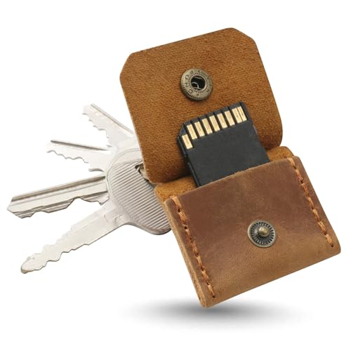 Jack&Chris Leather SD Card Case Holder Organizer Keychain Guitar Pick Holder Handmade