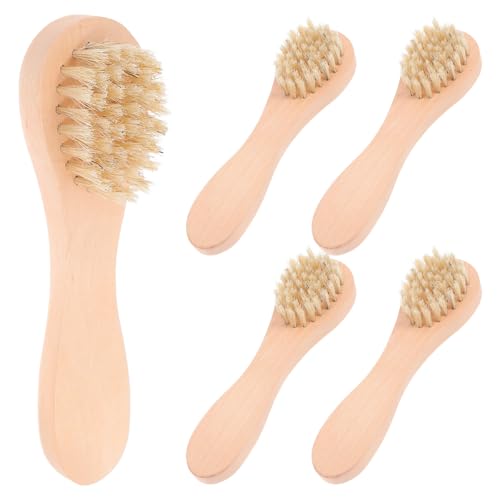 TIKODIDA Juego de 5 Cepillos Faciales Manuales de Cerda Suave Mango de Madera para Limpieza Profunda Exfoliación y Masaje Facial Herramienta de Cuidado Piel para Uso Casa