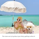 Dpofirs Baby Pram Parasol with Adjustable Clamp, Children Sunproof Umbrella Clip On for Pushchair, Strollers, Boho Outdoor Umbrella with Tassels (Beige)