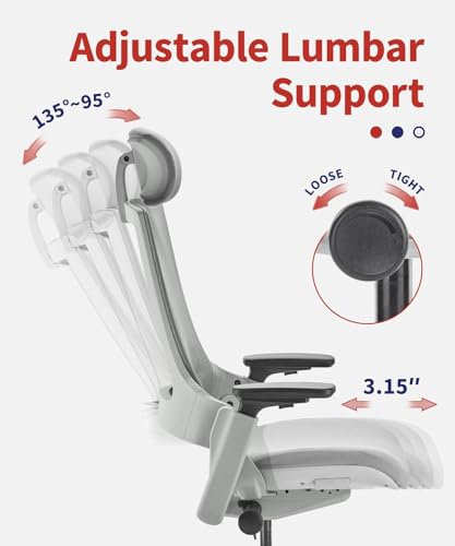 Image of CLATINA Ergonomic High Swivel Executive Chair Fabric Mesh Office Tables Chair with Adjustable Height Head 3D Arm Rest Lumbar Support and Upholstered Back for Home Office Conference Gray