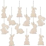 12 Stücke Osteranhänger Hase, Osterdeko, Oster Geschenk, Osterhase Hängende Deko für Ostern Holzdeko Hängende Ornament Geschenk Anhänger Zuhause Osterstrauch schmücken zum Aufhängen an Haustür Wand