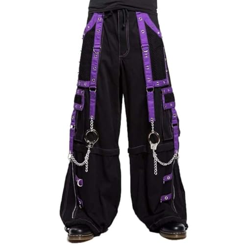 Black/Purple Gothic Bondage Pant Zip Off Into Shorts Punk Rock Dead Threads Baggy Pant (SMI-786, US, Waist, 38, Regular)