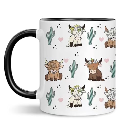 Highland Cow Mug 11Oz Double Sided Printed Animal Ceramic Mug Adorable Coffee Cup for Tea Hot Funny Mugs for Weekend Brunches Office Desks Countryside Getaways Highland Cow Gifts