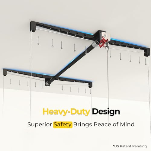 Overhead Garage Storage Rack for 10-12ft Ceiling, Heavy-duty 4x4 FT Garage Ceiling Storage Racks with Safety Lock, Ideal for Storage Mounted Lift System and Storage Organizer, 250lbs Capacity by KOKORACKER - Image 4