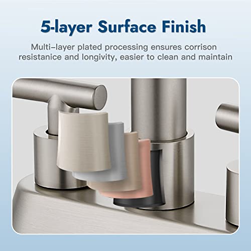 Cinwiny Brushed Nickel Centerset 4 Inch Two Handles Bathroom Sink Faucet Deck Mount Mixer Taps Bathroom Vanity Lavatory Faucet With 360° Swivel Spout Water Supply Hoses #TOP7