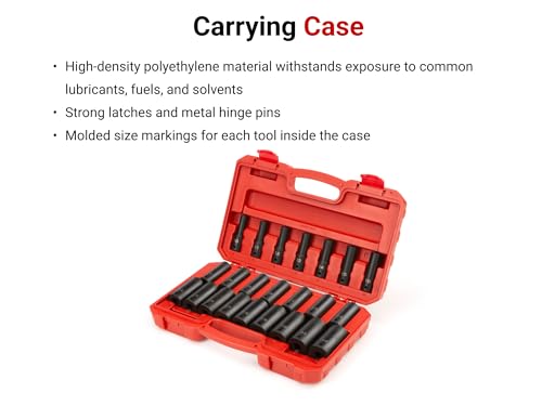 Image of TEKTON 1 /2 Inch Drive Impact Socket Set, 23-Piece | SID92330 | (10 - 32 mm), Deep, 6-Point, Case