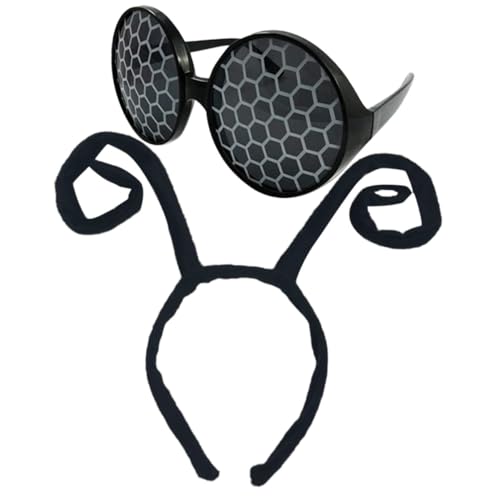 GLEAVI Diadema de Fiesta Negra con Antenas de Insecto y Gafas Decorativas Negras, Accesorio Ligero para Cosplay y Disfraces de Halloween, Adecuado para Fiestas y Fotografía