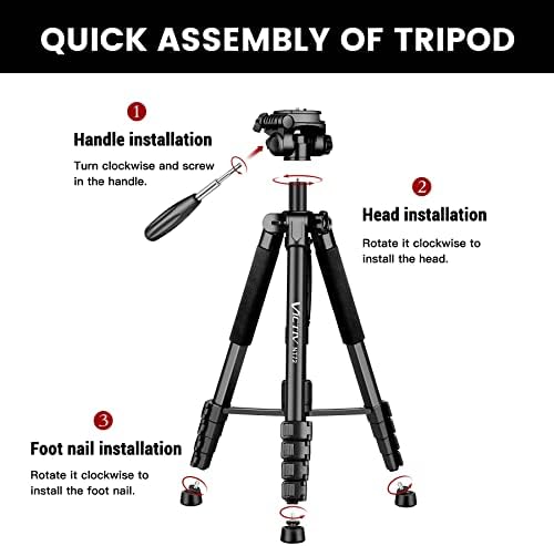 Victiv 72-inch Camera Tripod Aluminum Monopod (Remote not included). Height 182cm- Lightweight and Compact for Travel with 3-way Swivel Head and 2 Quick Release Plates for DSLR Video Shooting - Black
