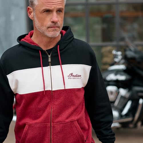 Indian Motorcycle Men's Script Logo Colorblock Hoodie, Red4