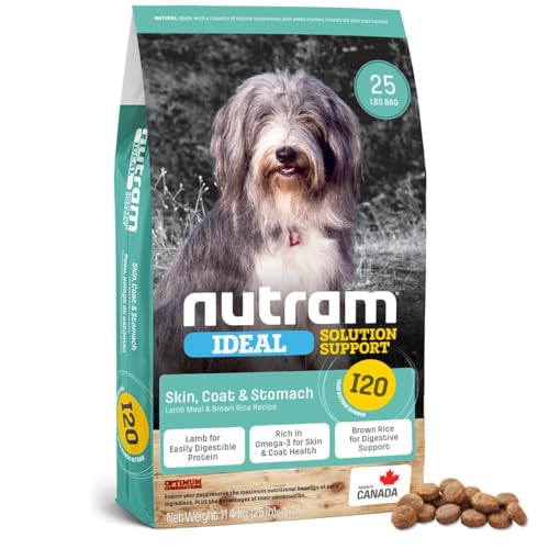 Nutram I20 Lamb & Brown Rice Dry Dog Food – Formulated for Skin, Coat, and Stomach | Kibble for Adults & Seniors | with Omega-3 Salmon Oil & Rosemary for Immunity and a Shiny Coat