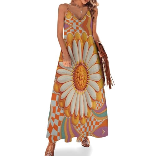 Robe maxi robe lâche orange col en V années 80