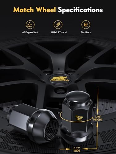 MIKKUPPA M12x1.5 Lug Nuts - Replacement for 2006-2020 Fusion, 2000-2023 Focus, 2001-2023 Escape Aftermarket Wheel - 20pcs Black Closed End Lug Nuts - 1