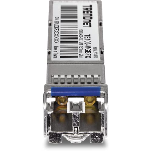 Image of TRENDnet SFP to RJ45 100Base-FX Multi-Mode LC Module, TE100-MGBFX, Compatible with Mini-GBIC, Supports 1310 nm, Up to 155 Mbps, Hot-Pluggable, Up to 2 Km (1.2 Miles), Lifetime Protection