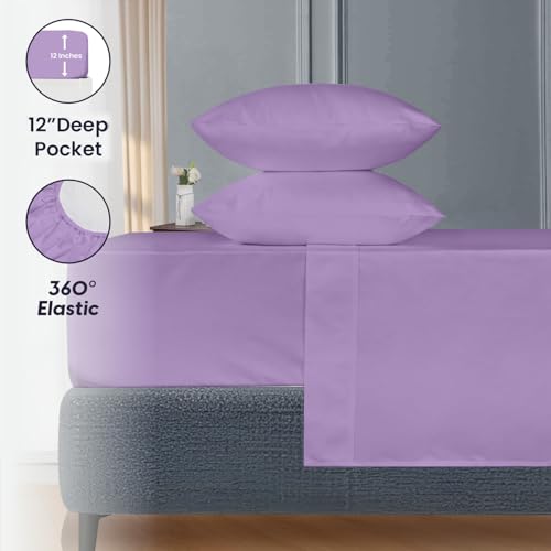 Image of SGI Bedding 80 inchx98 inch 4 Pc Texas King Sheet Set 600 TC 12 inch Deep, Lilac