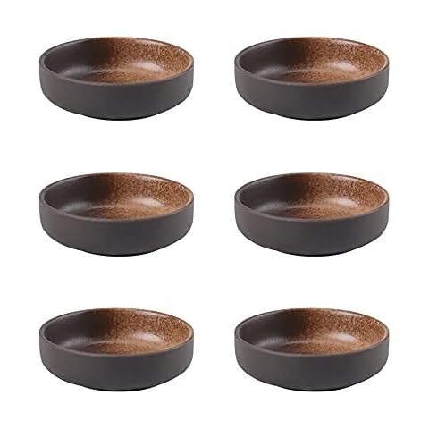 Colias Wing 3.5 Inch Japanese Style Brown&Coffee Multipurpose Porcelain Side Dish Bowl Seasoning Dishes Soy Dipping Sauce Dishes-Set of 6 Cover