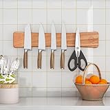 KORELION WOOD Magnetic Knife Strip, 16 Inch Oak Magnetic Knife Holder for Wall with N52 Strong Magnets, Premium Wooden Knife Magnetic Strip Organizer for Kitchen Knives, Tools,No Drilling
