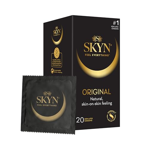 SKYN Original Condoms Pack of 20 SKYNFEEL Latex-Free Condoms for Men Regular Size Strong & Thin Smooth Straight Shape Lubricated 53mm Wide