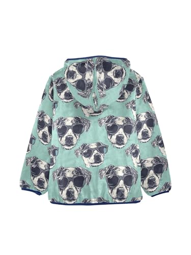 Sunglasses Dog Turquoise Background Girls Fleece Jacket Girls Fall Boys Coats Zip Up Hoodie Children Outerwear 2-10T2