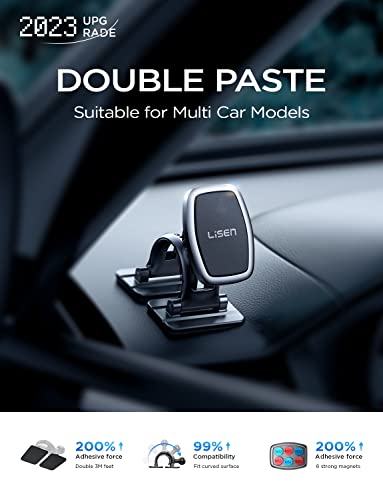 Lisen Magnetic Phone Holder For Car Fit Curved Surfaces Car Phone Holder Mount Flexible & Stable Dashboard Magnetic Phone Car Mount With 3 Metal Plates Fit All Iphone 14/13/12/11,Pro,Pro Max,Android #TOP1
