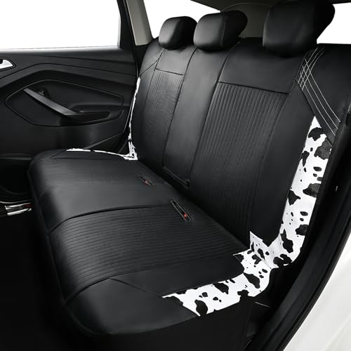 Flying Banner Synthetic Leather car seat Covers Full Set Front and Rear Bench Fashion Easy Installation Cup Holder Free (Black & Cow Print, Low Bucket - Full Set) by Flying Banner - Used condition - Image 6