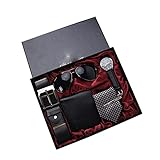 poids : 0,55 kg. HMTE 5pcs / Set Coffret Cadeau pour Hommes Joliment emballé Montre Lunettes Ceinture en Cuir Perles Bracelet Stylo Cravate Costume Cadeaux pour Hommes (Couleur: Marron) (Noir)