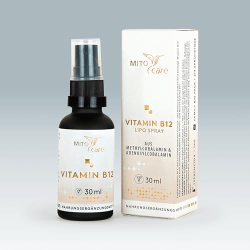 MITOcare Vitamin B12 - hochdosiert 30ml + Methylcobalamin & Adenosylcobalamin - Einfach zu dosierendes Mundspray & geschmacksneutral - 1-2 Monatspackung - Produziert in Deutschland