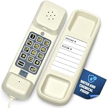 Med-Pat TL-WP - Trimline Corded Home Phone with Ring/in-Use Light Indicator, Waterproof Oversized Keypads, Durable Landline Telephone, Ideal for Office and Business Environment - Cream