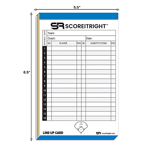 Score It Right Baseball/Softball Lineup Cards – 16 Player Book Format Lineup Cards For 30 Games – Flipbook Carbon Copy 4 Part Form – Time Saving And Practical Baseball Coaching Accessories #TOP2