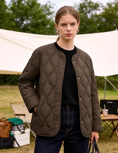 image for Flygo Women's Oversized Quilted Lightweight Jacket Button Down Puffer 