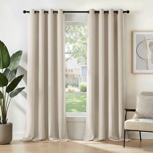 Deconovo Blackout Curtains for Bedroom 45 Inch Long, Living Room 2 Panels | Black Out Thermal Insulated Drapes, Grommet Room Darkening Decor for Window Treatments, Light Blocking, Natural, 29W x 45L