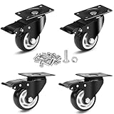3 Inch Caster Wheels, Swivel Casters Set of 4 Heavy Duty with Brake 1600 LBS, Ball Bearing 360 Degree Top Swivel Plate Casters, No Noise Polyurethane (PU) Castor Wheels for Furniture Cart Workbench