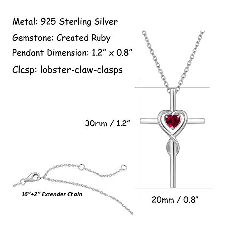 Fancime Cross Necklace For Women Sterling Silver Birthstone Necklace Created Ruby Infinity Heart Cross Crucifix Pendant July Birthstone Jewelry Birthday Gifts For Women #TOP2