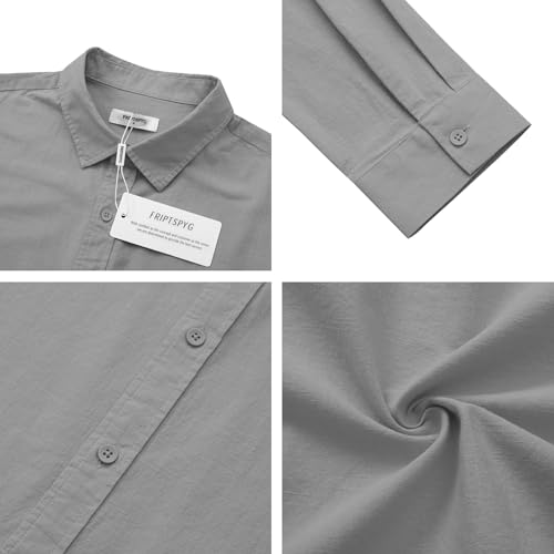 Friptspyg Leinenhemd Herren Hemd Langarm Baumwolle Leinen Hemden Button-Down Freizeithemden Casual Regular Fit Sommerhemd, Dunkelgrau L 4