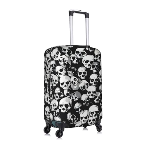Black Skull Print Travel Luggage Cover Suitcase Protector With Concealed Zipper Washable Elastic Cloth3