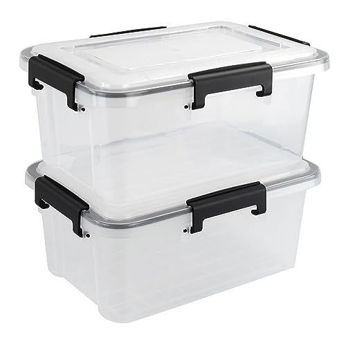 Fosly 2-pack 10 Liter Clear Storage Containers, Plastic Boxes with Sealed Circle and Lids