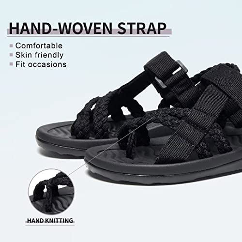 Megnya Arch Support Walking Sandals For Women, Non Slip Slingback Strap Sandals With Adjustable Hook And Loop, Cushion Foam Flip Flop Sandals For Hiking Camping Black Size 9 #TOP3