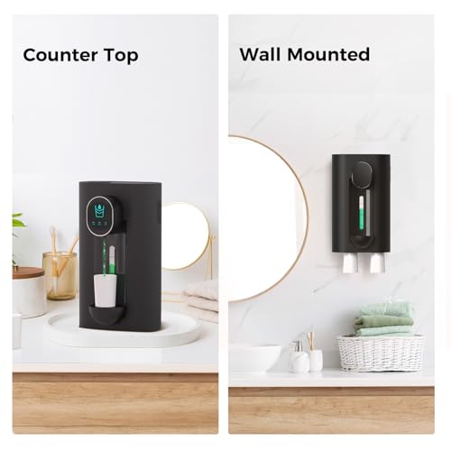 Image of Automatic Mouthwash Dispenser 18.26 oz Touchless Mouthwash Dispenser for Bathroom Magnetic Cup USB Rechargeable and 3 Dispensing Levels with Led Screen Wall-Mounted or Countertop Use-Black 2Pack