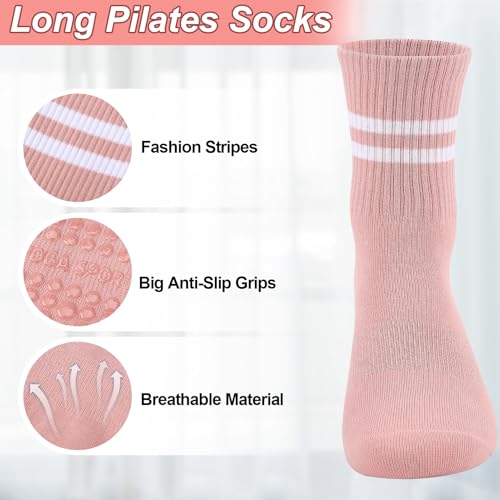 Image of Jspupifip 6 Pairs Grips Pilates Socks for Women Non Slip Yoga Socks with Grips Ankle Grippy Socks for Barre Ballet Athletic Barefoot Hospital