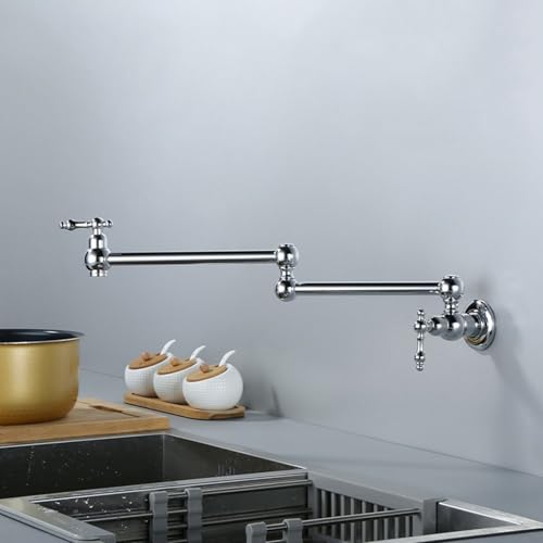 Robinet mural de cuisine pliant chrome avec double poignée de réglage