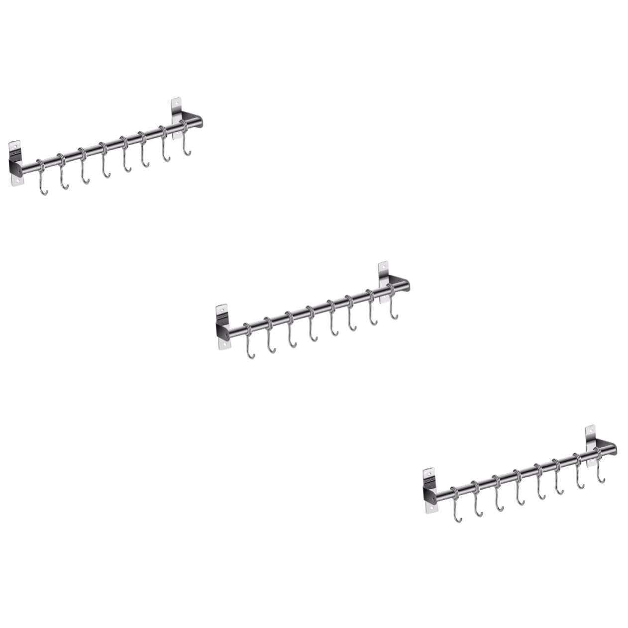 Garneck Pots and Pans Hanging Rack 3pcs Wall Hanging Kitchen Utensil Holder Wall Mount Storage Mount Hooks Wall Mounted Kitchen Rail Kitchen Rail Hook Hanging Cookware Rack Hanging Utensil Rack Silver