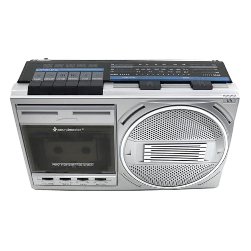 Soundmaster RR20SI Retro Radiokassettenrekorder mit Bluetooth & USB-MP3 Wiedergabe – Vintage Design, UKW/MW/KW Radio, Aufnahmefunktion & kräftiger 3W RMS Sound