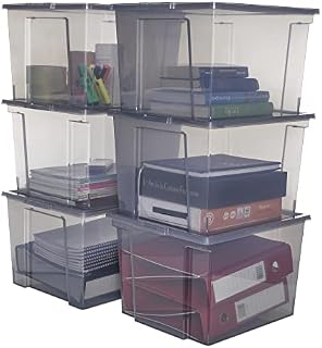 Iris Ohyama, Plastic Storage Boxes with Curved Lid and Clips, 10L, Set of 8, Nestable, Stackable, BPA-Free, Bedroom, Office, Living Room, DDUSB-S, Clear