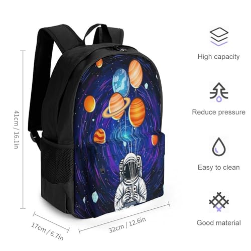 Supdreamc Astronaut Flying Holding Planet And Moon Art Daypack Backpack Polyester Anti-Theft Multipurpose Bookbag Big Capacity Travel Hiking & Camping Rucksack With Smooth Zippers2