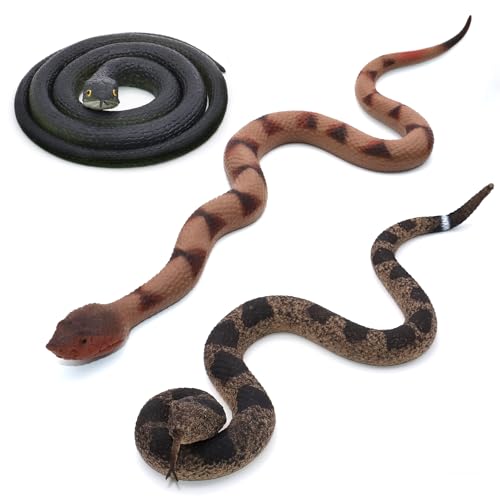 3PCS Rubber Snakes Fake Snake, Realistic Rubber Snake Toy Keep Birds Away for Garden, Lifelike Plastic Fake Snakes Scare Squirrels, Pranks Toys for Adults Kids Gag Gifts, Prank Stuff Props for Men