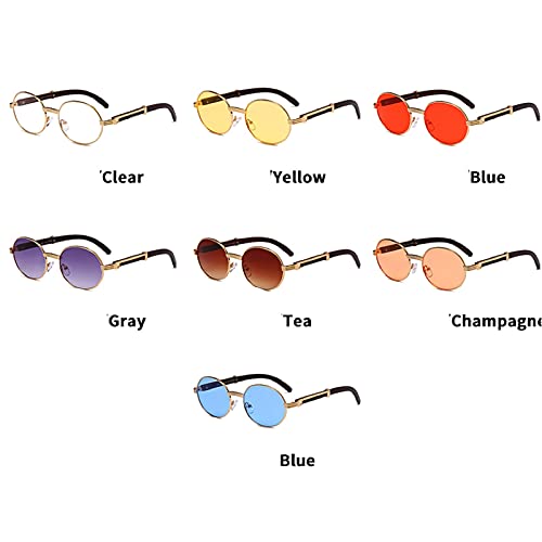 Fashion Small Round Sunglasses Men Luxury Transparent Clear Candy Color Lens Women Oval Wood Punk Glasses4