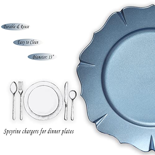 Spsyrine Blue Charger Plates, 13 Inch Metallic Scalloped Chargers For Dinner Plate Set Of 6, Decorative Plastic Plate Chargers For Party, Wedding, Baby Shower, Anniversary, Thanksgiving Ect. #TOP2